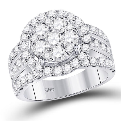 14k White Gold Round Diamond Cluster Bridal Engagement Ring 2 Cttw