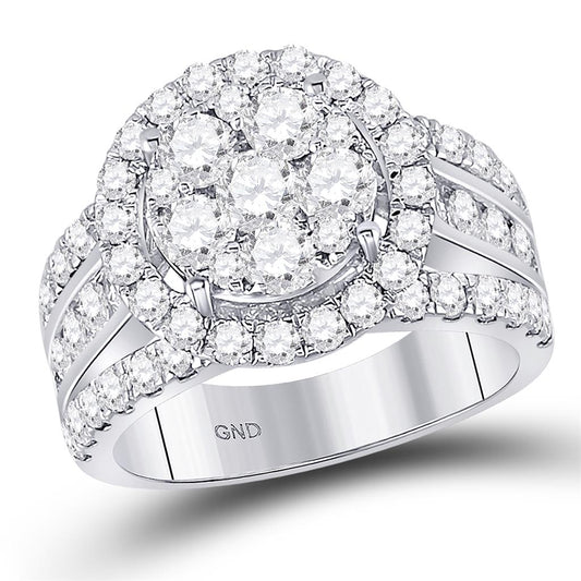 14k White Gold Round Diamond Cluster Bridal Engagement Ring 2 Cttw