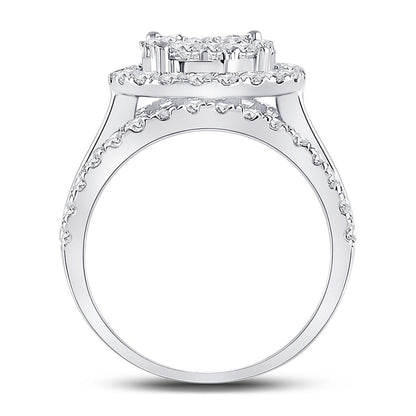 14k White Gold Round Diamond Cluster Bridal Engagement Ring 2 Cttw