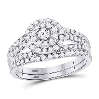 14k White Gold Round Diamond Bridal Wedding Ring Set 1 Cttw