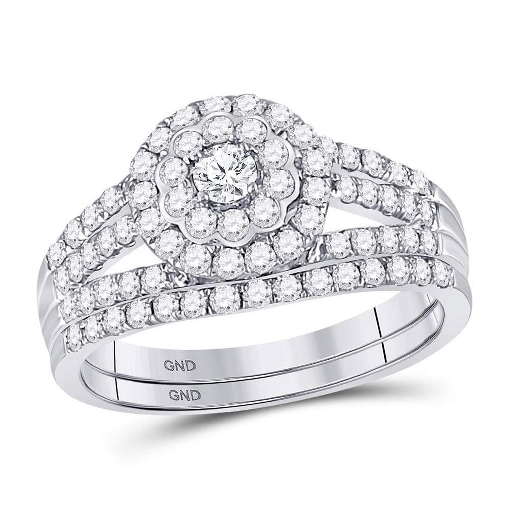 14k White Gold Round Diamond Bridal Wedding Ring Set 1 Cttw