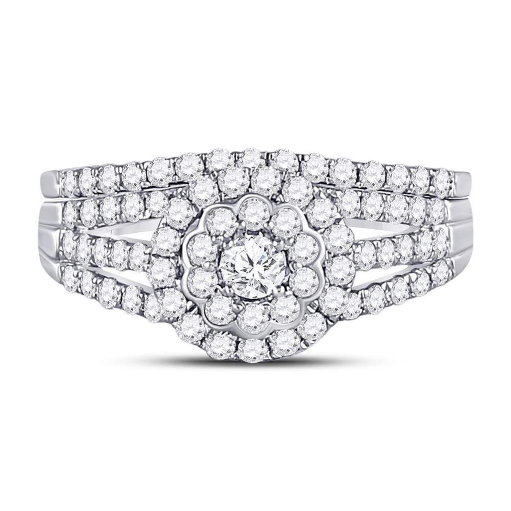 14k White Gold Round Diamond Bridal Wedding Ring Set 1 Cttw