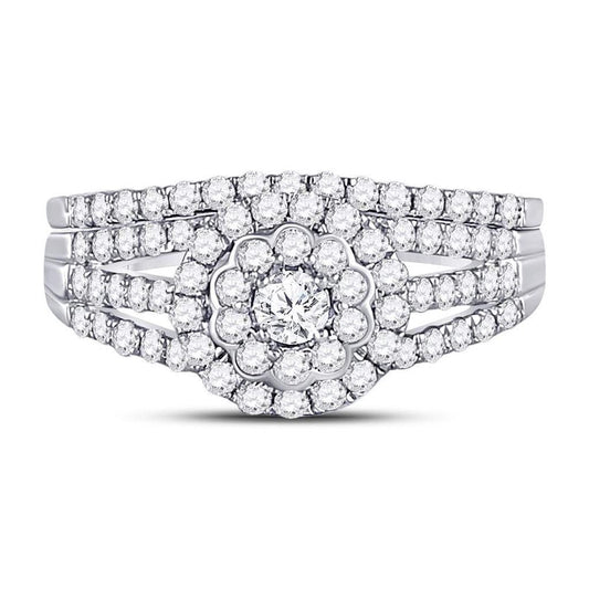 14k White Gold Round Diamond Bridal Wedding Ring Set 1 Cttw