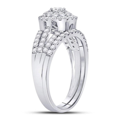 14k White Gold Round Diamond Bridal Wedding Ring Set 1 Cttw