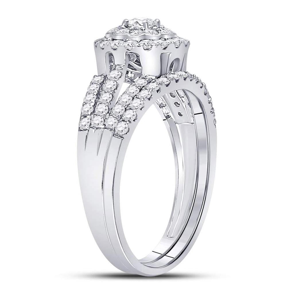 14k White Gold Round Diamond Bridal Wedding Ring Set 1 Cttw