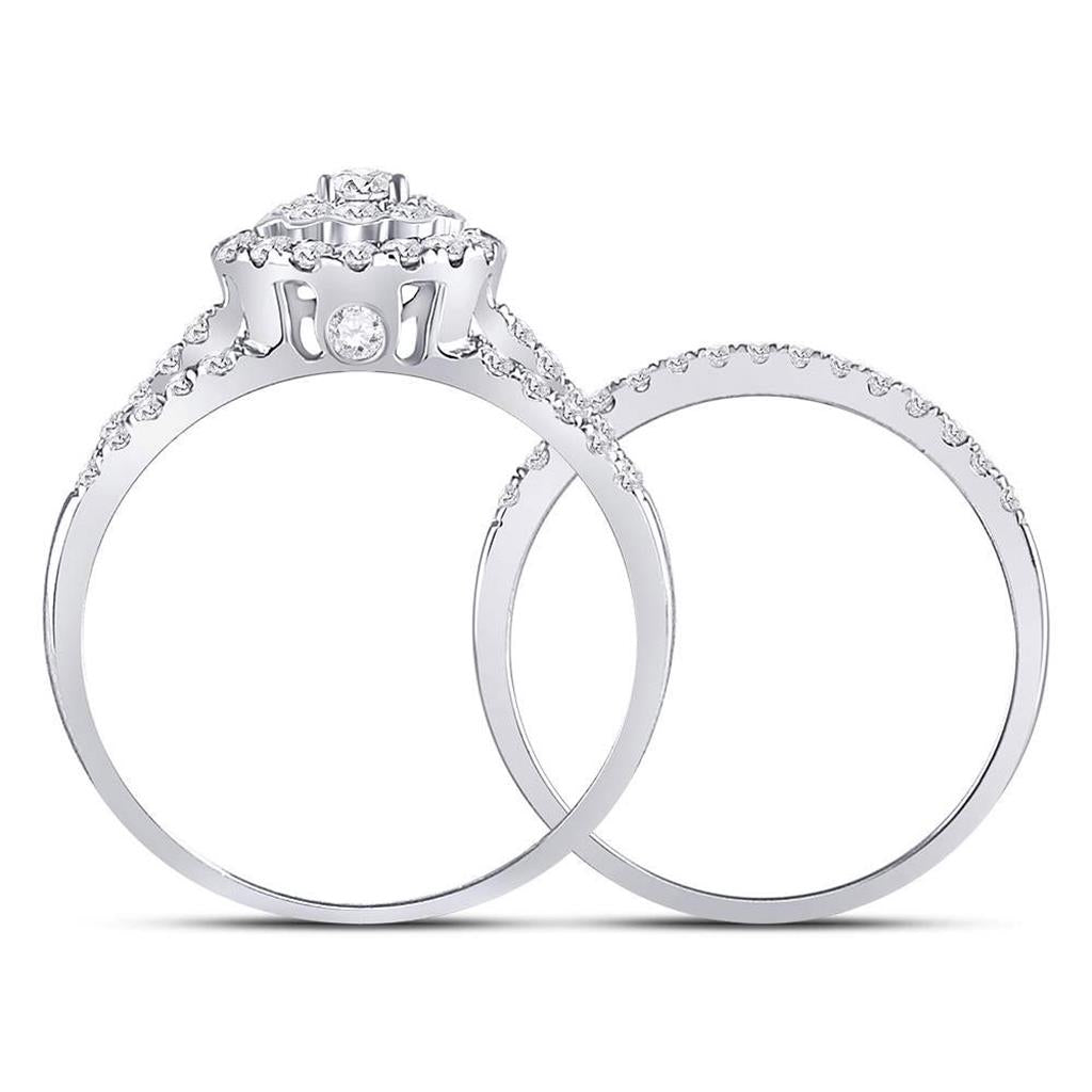 14k White Gold Round Diamond Bridal Wedding Ring Set 1 Cttw
