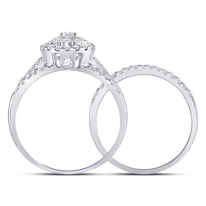 14k White Gold Round Diamond Bridal Wedding Ring Set 1 Cttw