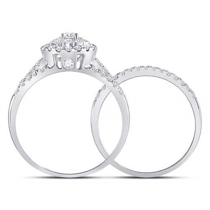 14k White Gold Round Diamond Bridal Wedding Ring Set 1 Cttw