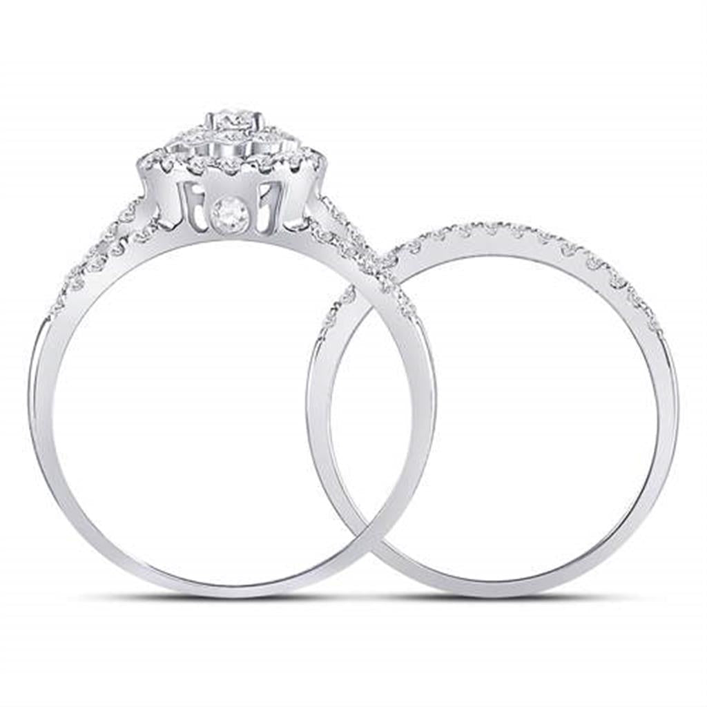 14k White Gold Round Diamond Bridal Wedding Ring Set 1 Cttw