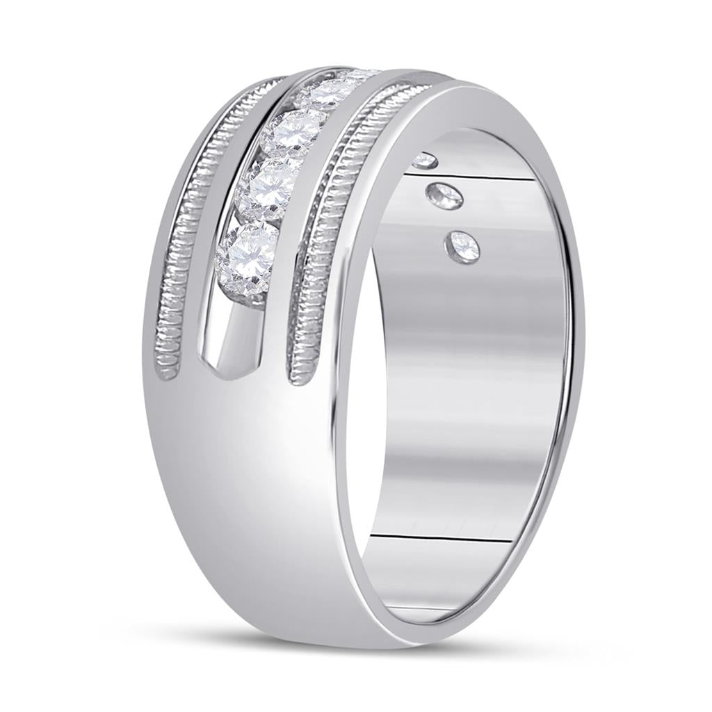 14kt White Gold Round Diamond Single Row Textured Wedding Band Ring 1 Cttw