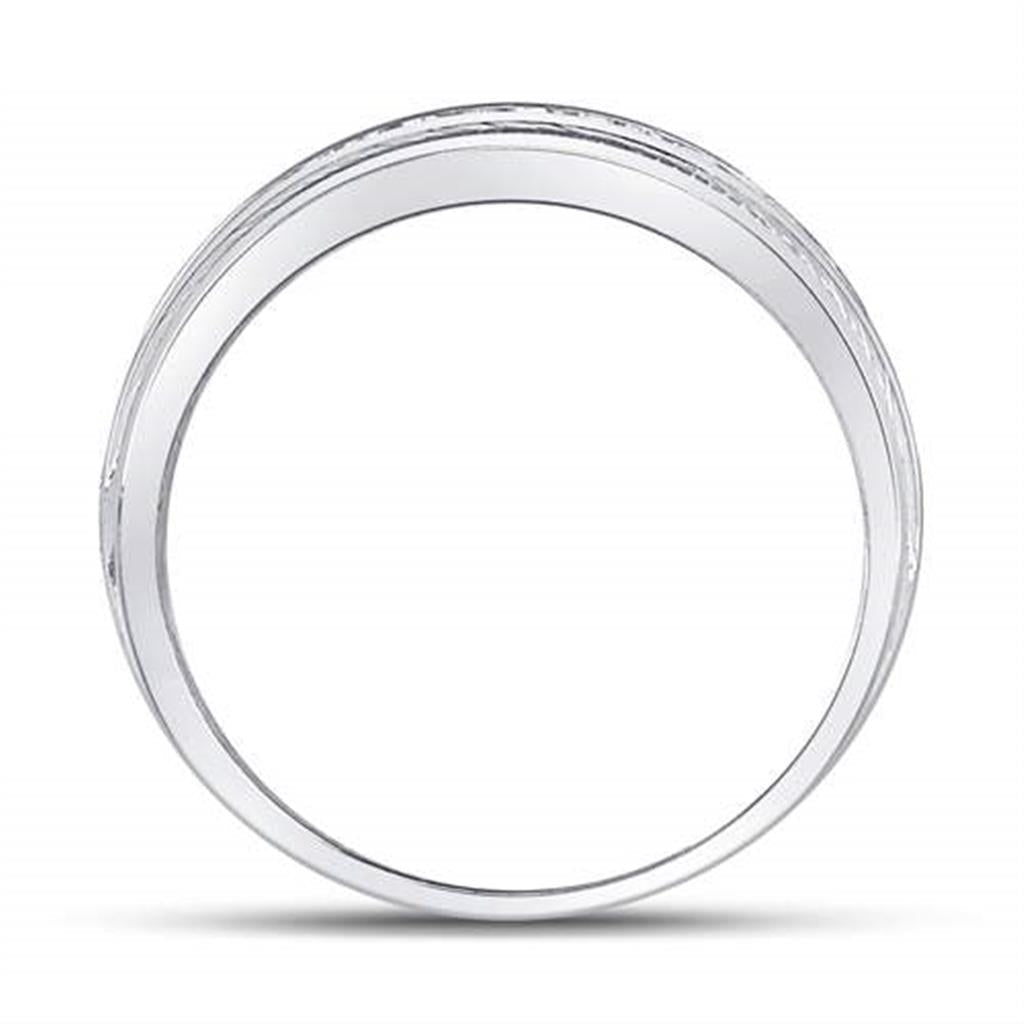 14kt White Gold Round Diamond Single Row Textured Wedding Band Ring 1 Cttw