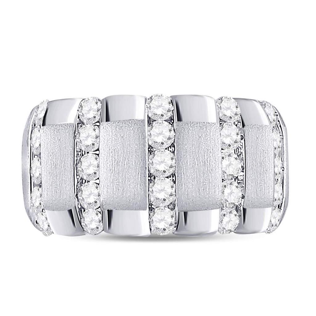 14k White Gold Round Diamond Striped Matte Wedding Band Ring 1-1/2 Cttw