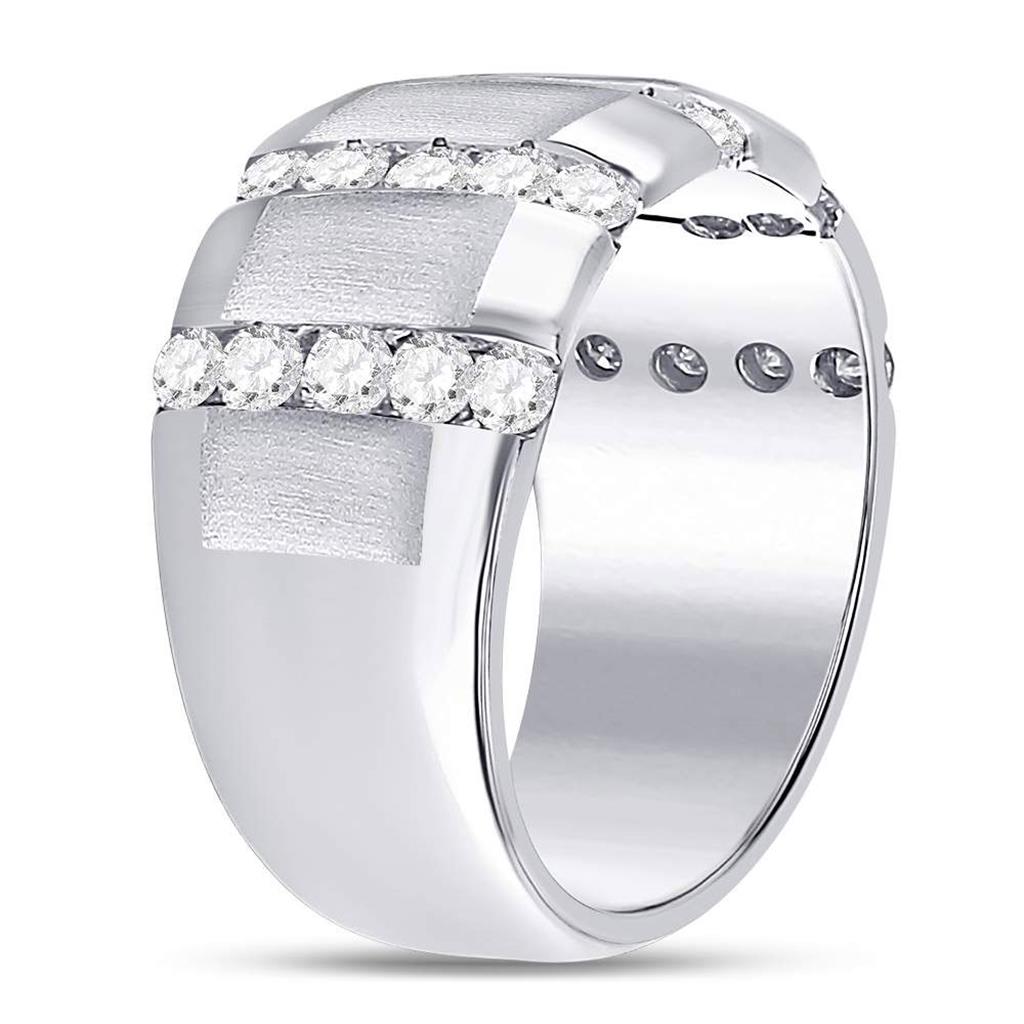 14k White Gold Round Diamond Striped Matte Wedding Band Ring 1-1/2 Cttw