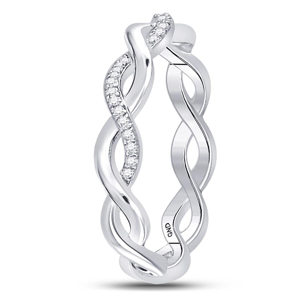 14k White Gold Round Diamond Fashion Braid Band Ring 1/10 Cttw