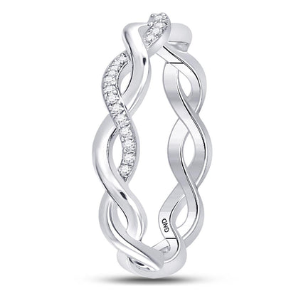 14k White Gold Round Diamond Fashion Braid Band Ring 1/10 Cttw
