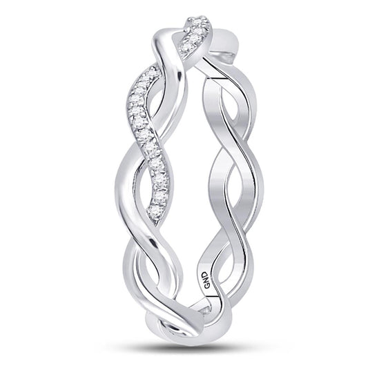 14k White Gold Round Diamond Fashion Braid Band Ring 1/10 Cttw