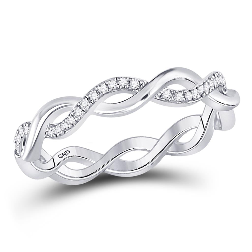 14k White Gold Round Diamond Fashion Braid Band Ring 1/10 Cttw