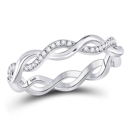 14k White Gold Round Diamond Fashion Braid Band Ring 1/10 Cttw
