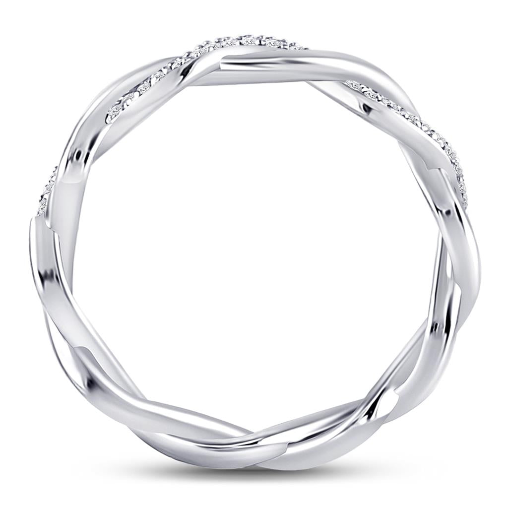 14k White Gold Round Diamond Fashion Braid Band Ring 1/10 Cttw