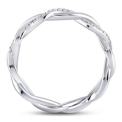 14k White Gold Round Diamond Fashion Braid Band Ring 1/10 Cttw