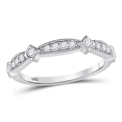 14k White Gold Round Diamond Milgrain Pinched Band Ring 1/4 Cttw