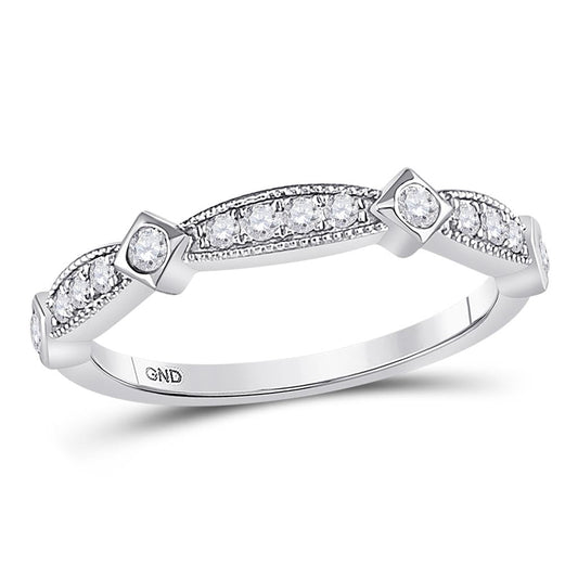 14k White Gold Round Diamond Milgrain Pinched Band Ring 1/4 Cttw