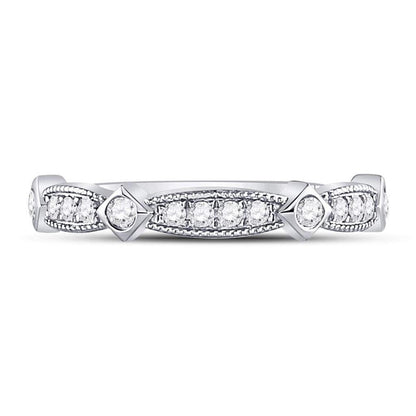 14k White Gold Round Diamond Milgrain Pinched Band Ring 1/4 Cttw