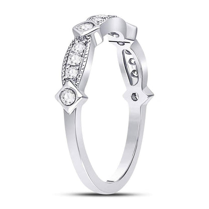 14k White Gold Round Diamond Milgrain Pinched Band Ring 1/4 Cttw