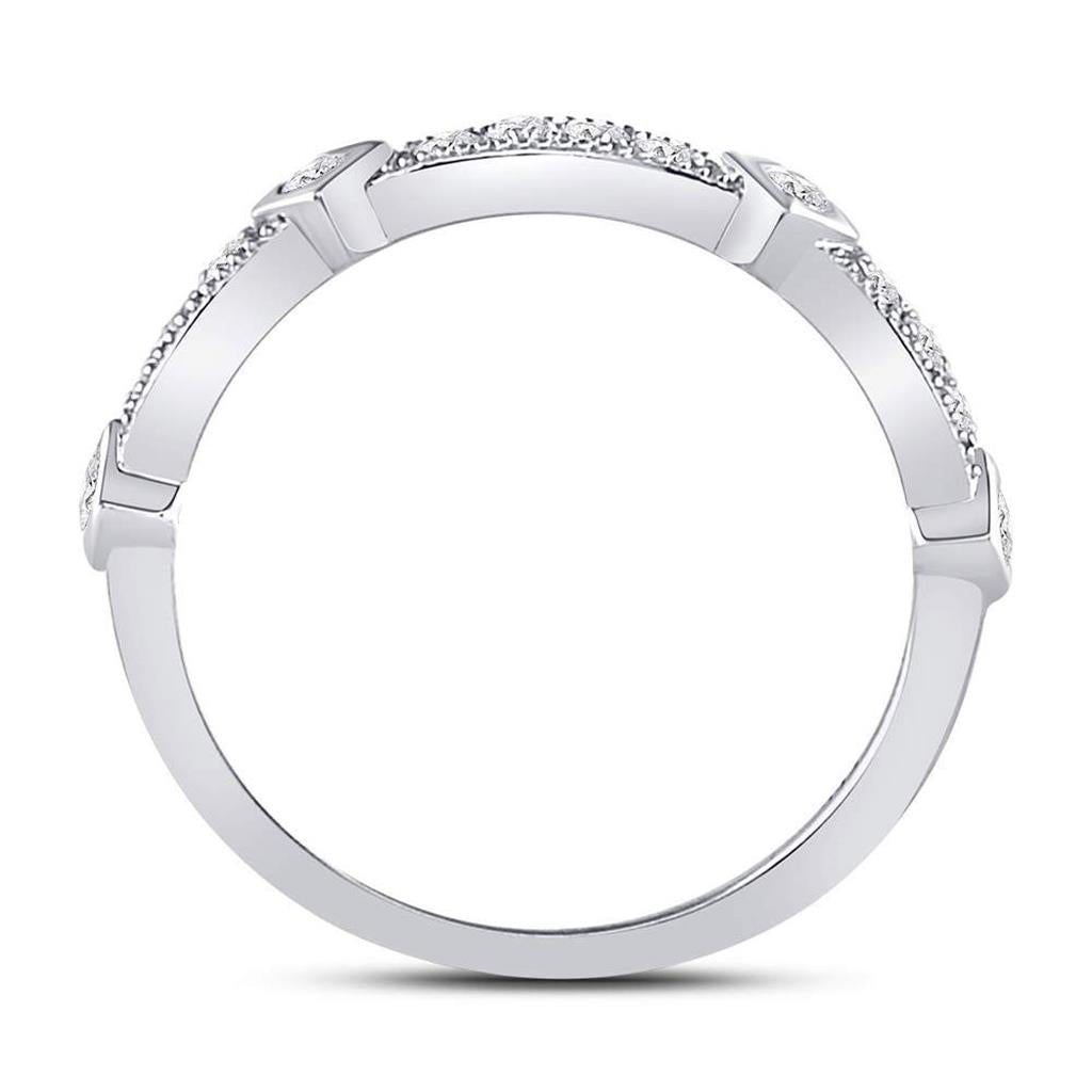 14k White Gold Round Diamond Milgrain Pinched Band Ring 1/4 Cttw