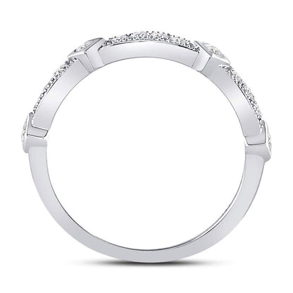 14k White Gold Round Diamond Milgrain Pinched Band Ring 1/4 Cttw