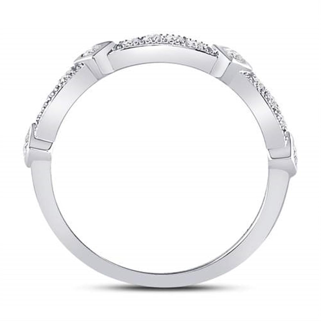 14k White Gold Round Diamond Milgrain Pinched Band Ring 1/4 Cttw