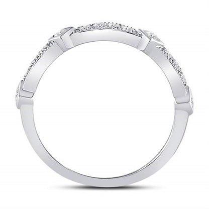 14k White Gold Round Diamond Milgrain Pinched Band Ring 1/4 Cttw