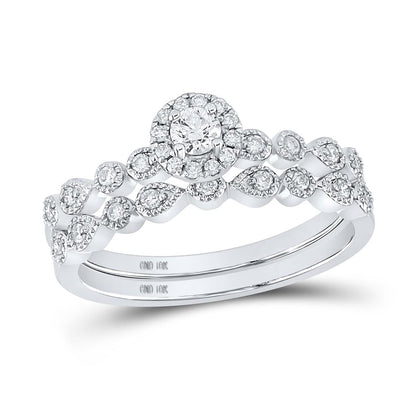 14k White Gold Round Diamond Stackable Bridal Wedding Ring Set 1/3 Cttw