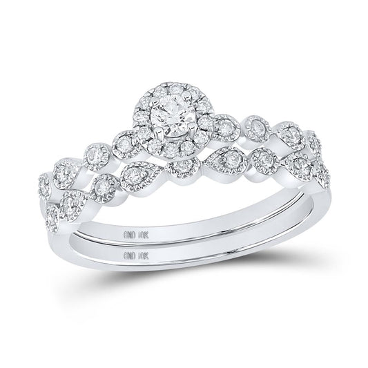 14k White Gold Round Diamond Stackable Bridal Wedding Ring Set 1/3 Cttw