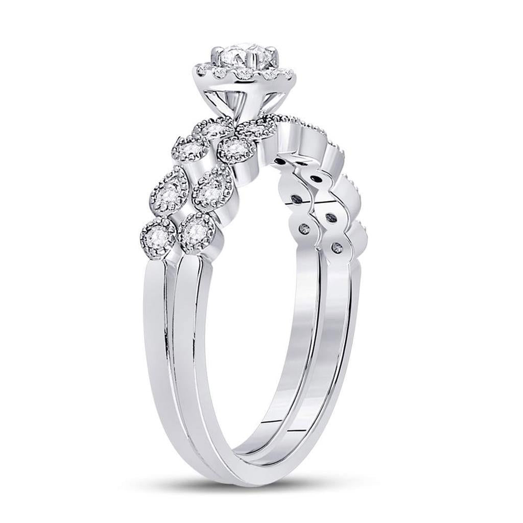 14k White Gold Round Diamond Stackable Bridal Wedding Ring Set 1/3 Cttw