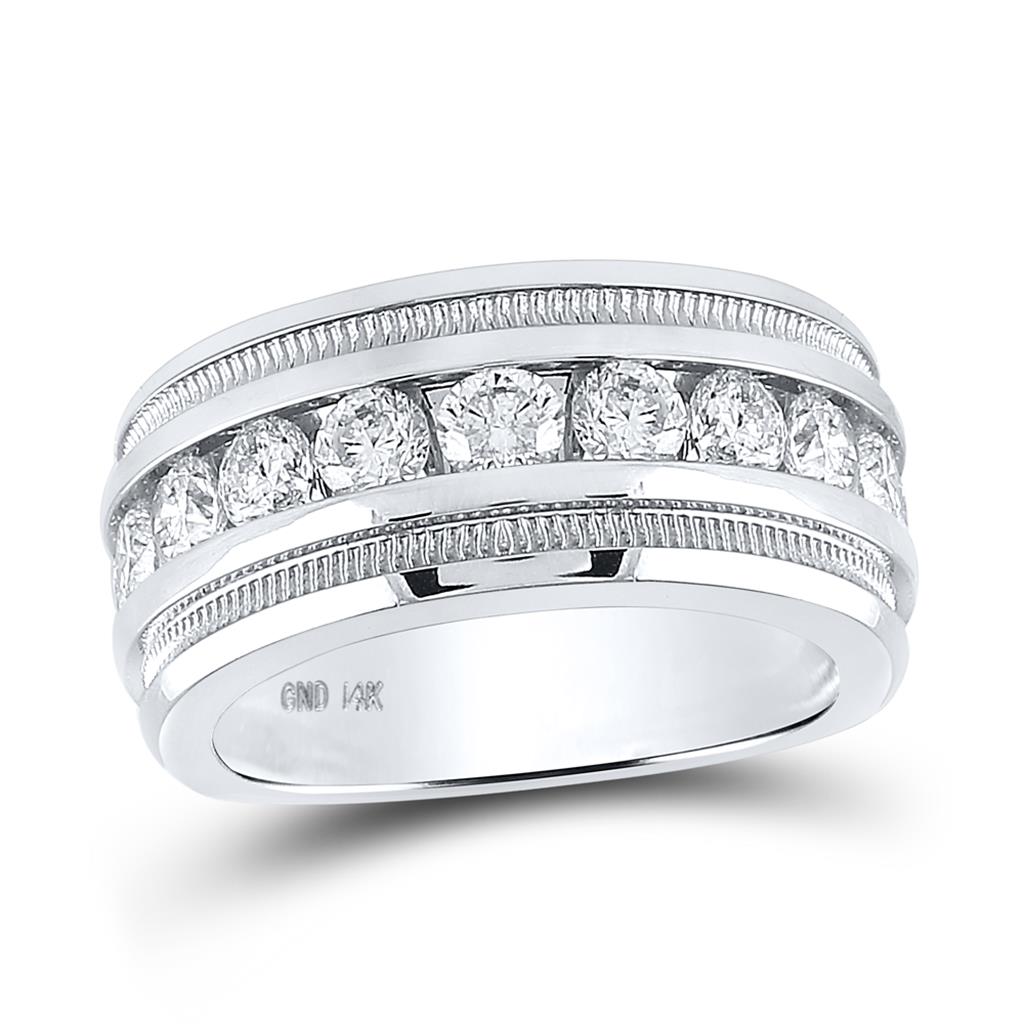 14k White Gold Round Diamond Single Row Fluted Wedding Band Ring 2 Cttw
