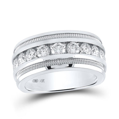 14k White Gold Round Diamond Single Row Fluted Wedding Band Ring 2 Cttw