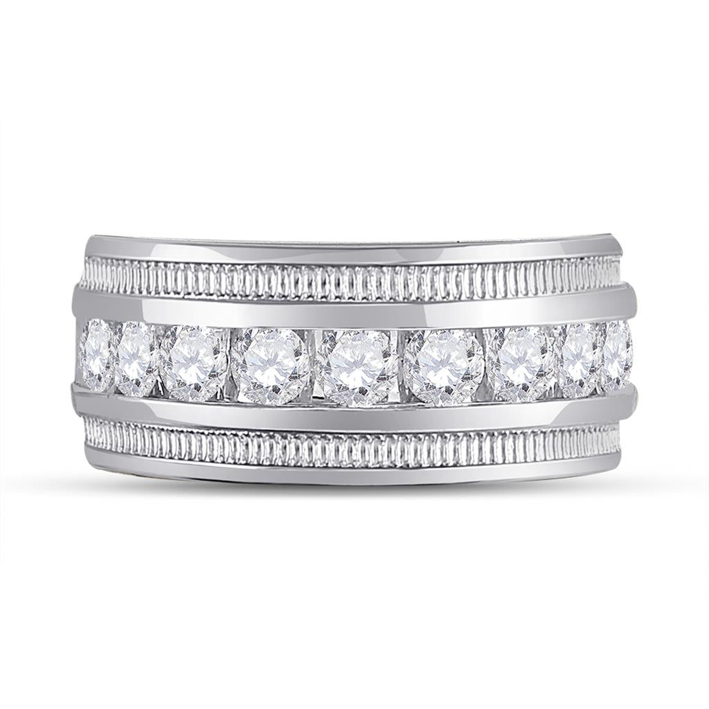 14k White Gold Round Diamond Single Row Fluted Wedding Band Ring 2 Cttw