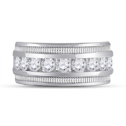 14k White Gold Round Diamond Single Row Fluted Wedding Band Ring 2 Cttw