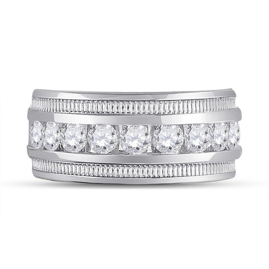 14k White Gold Round Diamond Single Row Fluted Wedding Band Ring 2 Cttw