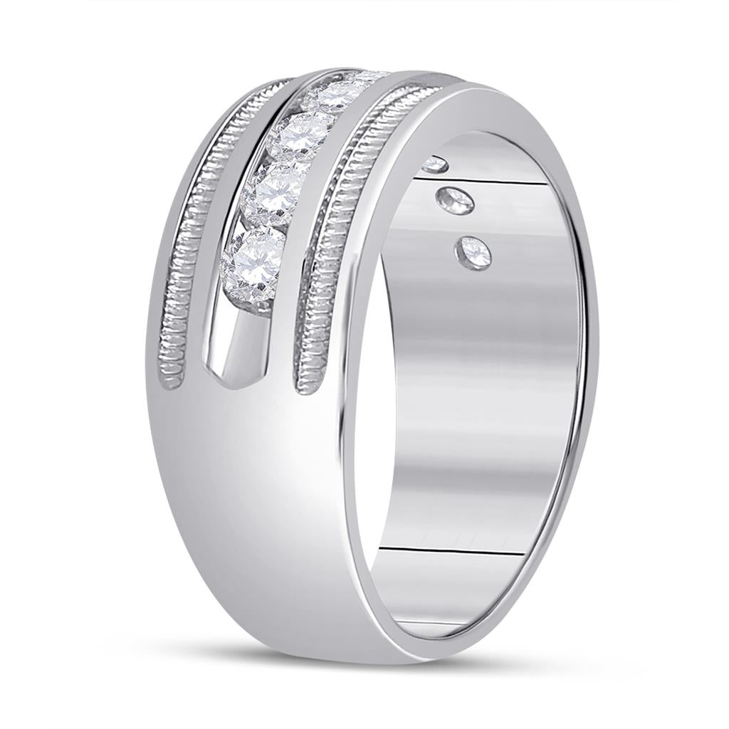 14k White Gold Round Diamond Single Row Fluted Wedding Band Ring 2 Cttw