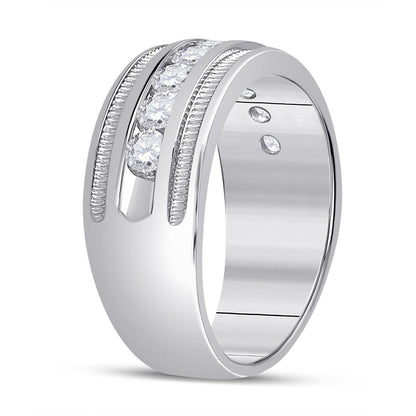 14k White Gold Round Diamond Single Row Fluted Wedding Band Ring 2 Cttw