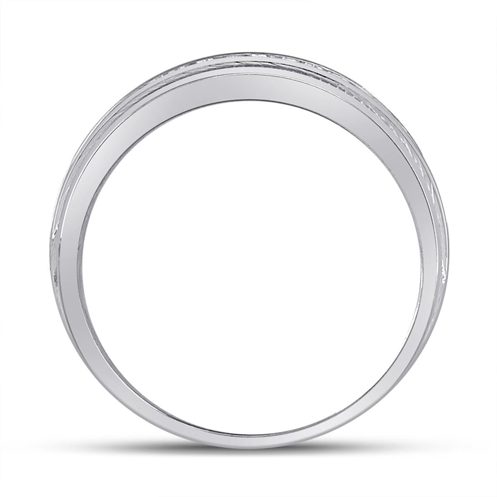 14k White Gold Round Diamond Single Row Fluted Wedding Band Ring 2 Cttw