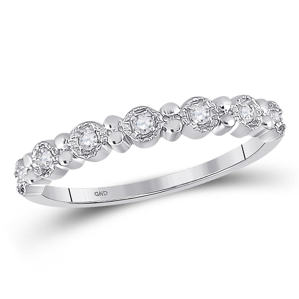 14k White Gold Round Diamond Stackable Band Ring 1/10 Cttw