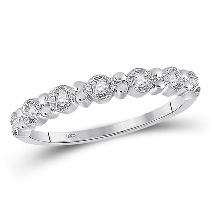 14k White Gold Round Diamond Stackable Band Ring 1/10 Cttw