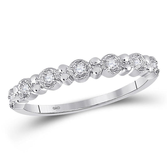14k White Gold Round Diamond Stackable Band Ring 1/10 Cttw