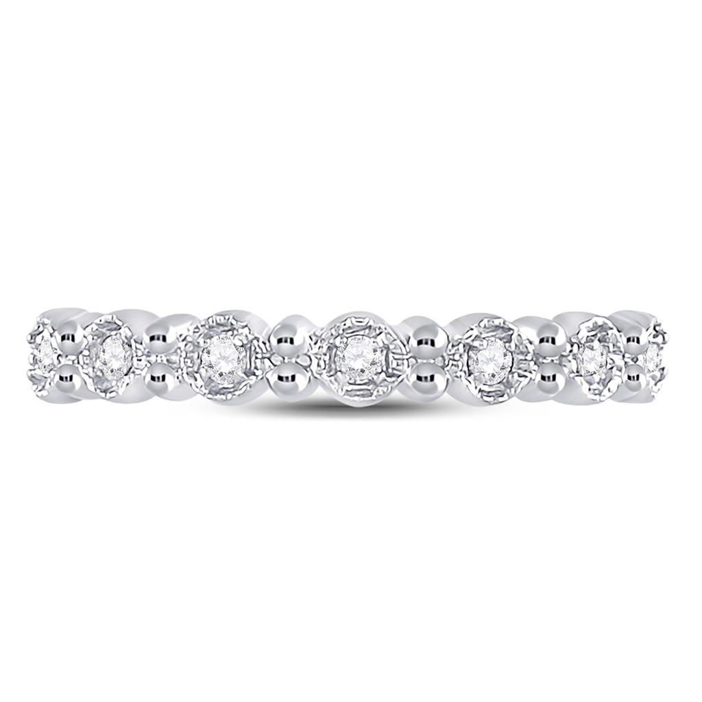 14k White Gold Round Diamond Stackable Band Ring 1/10 Cttw