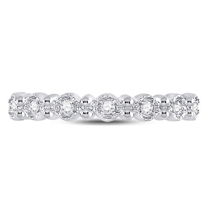 14k White Gold Round Diamond Stackable Band Ring 1/10 Cttw