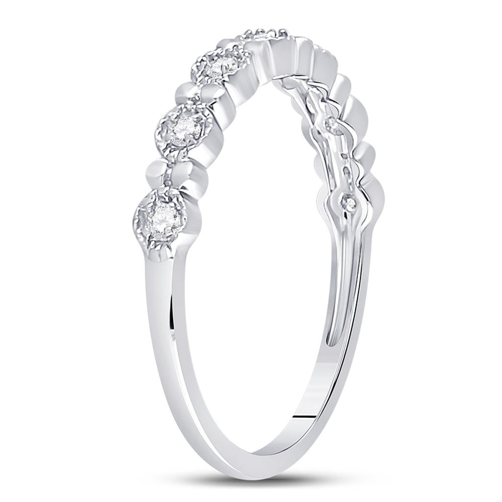 14k White Gold Round Diamond Stackable Band Ring 1/10 Cttw