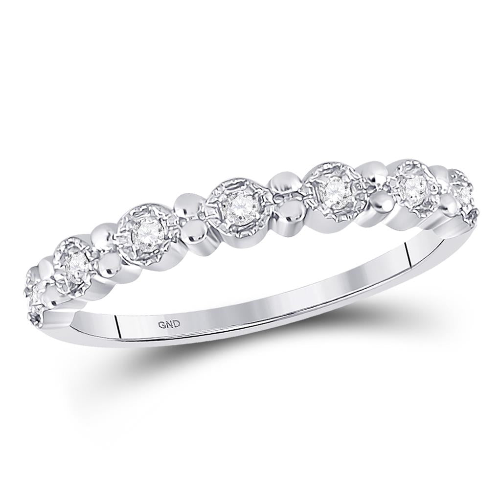 14k White Gold Round Diamond Stackable Band Ring 1/10 Cttw